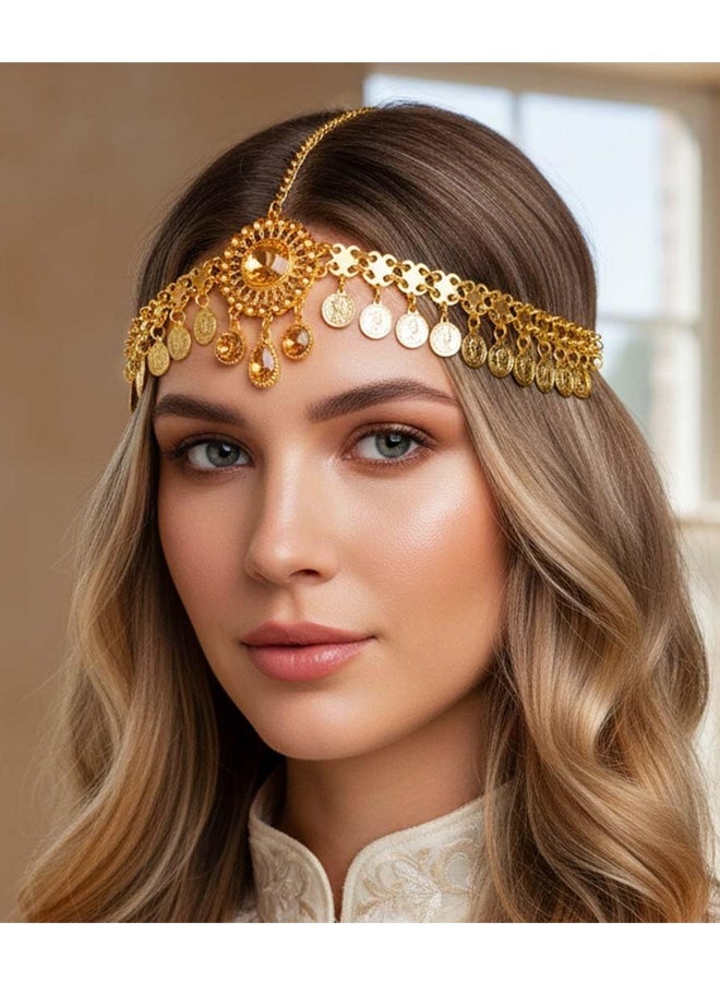 طوق رأس ذهبي مزين بالترتر، مناسب للمهرجانات، بتصميم بوهيمي للنساء والفتيات (ذهبي، مقاس واحد) - Image 3